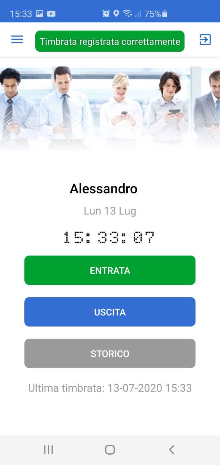 schermata che illustra la prima pagina dell'applicazione IPSAttendant mobile